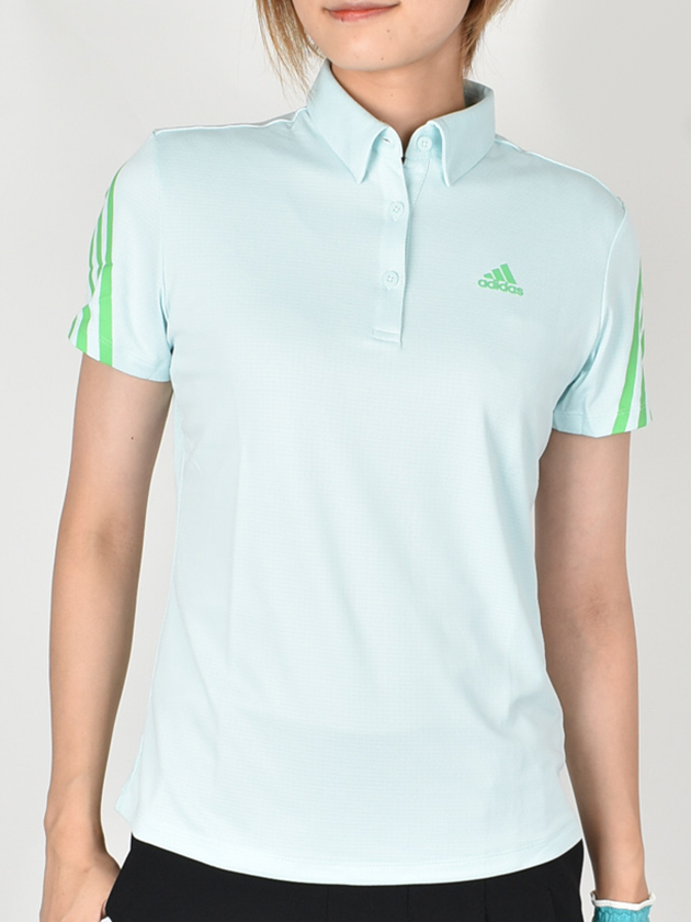 アディダスゴルフ スリーストライプス半袖ボタンダウンポロシャツ BO219（ミント） | レディースゴルフウェア通販【VIVID GOLF (ビビゴルフ)】
