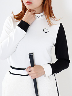 セシルマクビーグリーン バイカラーロゴモックネックLS　CGF2302LT