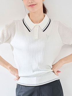 ジュン&ロペ　25年春夏新作　編地コンビ使い5分袖ニットポロ　ERM75100