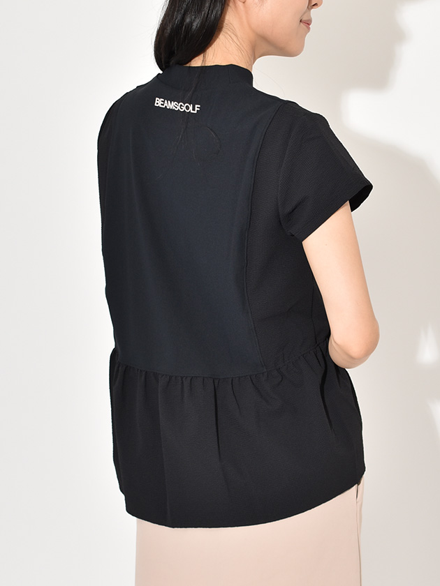 BEAMS GOLF レディース ベスト ブラック新品タグ付き ビームスゴルフ 25年春夏新作 切り替えギャザーモックネック 83
