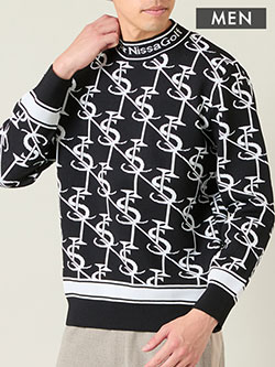 ニッサゴルフ　25年秋冬新作　モノグラム柄ニットトップス(メンズ)　23135502