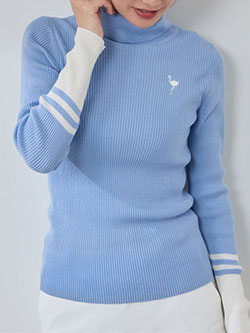 ジュン&ロペ　25年秋冬新作　バイカラー切替リブタートルニット　ERM75400