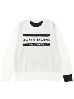 ジュン&ロペ　25年秋冬新作　ピュアウールロゴインターシャセーター　ERM94200