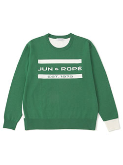 ジュン&ロペ　25年秋冬新作　ピュアウールロゴインターシャセーター　ERM94200