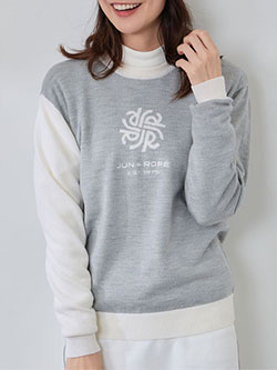 ジュン&ロペ　25年秋冬新作　モノグラムモチーフ配色長袖クルーニット　ERM75300