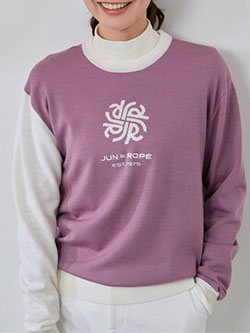 ジュン&ロペ　25年秋冬新作　モノグラムモチーフ配色長袖クルーニット　ERM75300