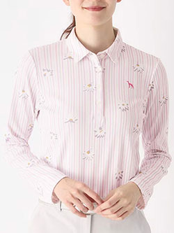 アダバット　26年春夏新作　ストライプフラワー長袖ポロ　119-15213