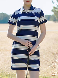 アダバット　26年春夏新作　【ADABAT NAVY】ボーダーポロえりワンピース　119-55240