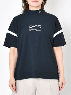 ピン　26年春夏新作　レイブロックエコ配色切替半袖ハイネックシャツ　622-6167404