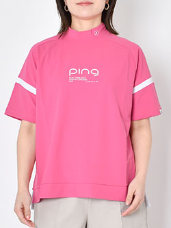 ピン　26年春夏新作　レイブロックエコ配色切替半袖ハイネックシャツ　622-6167404