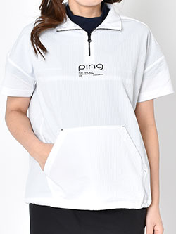 ピン　26年春夏新作　PEサッカー半袖ハーフジップシャツ　622-6167500