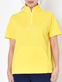 ピン　26年春夏新作　PEサッカー半袖ハーフジップシャツ　622-6167500