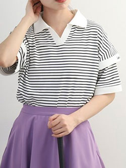 セシルマクビーグリーン　26年春夏新作　ボーダースキッパーシャツ　CGS26013PL