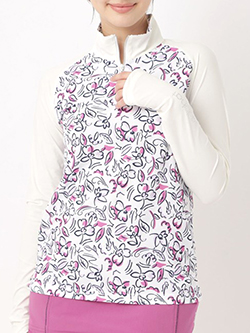 アダバット　26年春夏新作　ラインフラワープリントハーフジップPO　119-15410