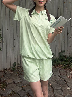 モナデルソル　26年春夏新作　ストライプ柄半袖セットアップ　M0085