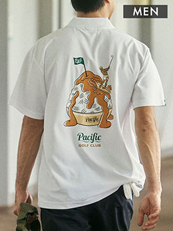パシフィックゴルフクラブ 26年春夏新作 かき氷バックプリント鹿の子ポロシャツ(メンズ) PGC260PLS211MO